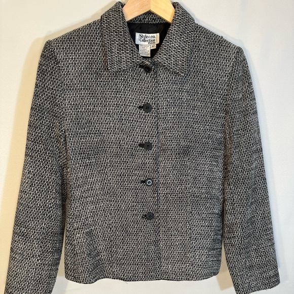 Style & Co. Jackets & Blazers - Style & Co Women’s Size 6P Black Cream Long Sleeve Tweed Jacket Blazer Workwear